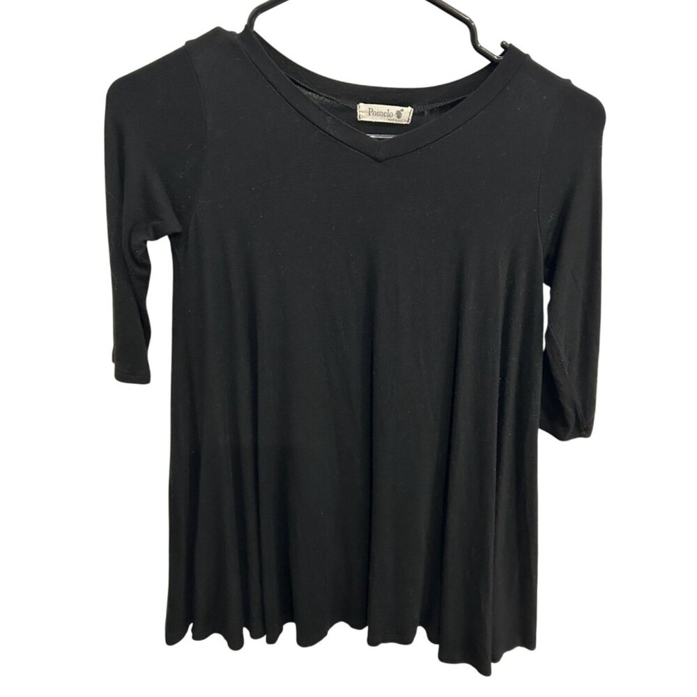 Pomelo Black Loose Fit Asymmetrical Hem 3/4 Sleeve Tunic Top Sz Small